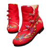 Vintage Beijing Cloth Shoes Embroidered Boots red with cotton 35