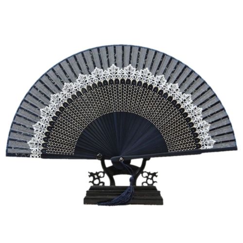 Butterfly Bone Lace Silk Folding Fan Artware     navy