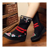 Vintage Beijing Cloth Shoes Embroidered Boots black 35