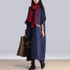 Blue Linen Woven Cloth Patch Oversized Baggy Tunic Dress