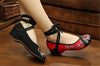 Chinese Embroidered Floral Shoes Women Ballerina Mary Jane Flat Ballet Cotton Lo