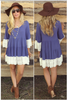 Boho Oversize Highlander Lace Tunic Dress  Blue Brown