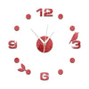 Creative Wall Clock 3D Small Bird Leaf Mirror Digit    red