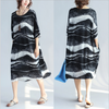 Mode Noir Motif Vague Surdimensionné Tunique Robe Décontractée