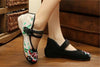 Chinese Embroidered Floral Shoes Women Ballerina Mary Jane Flat Ballet Cotton Lo