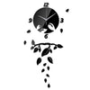 Horloge Murale Salle à Manger Décoration Miroir Feuille Noir