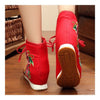 Vintage Beijing Cloth Shoes Embroidered Boots red 35