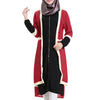 Musulmane Court Robe Rayure Col Rond Tricot Manches Longues Faux 2pcs Costume