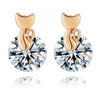 Small Cat Ear Studs    gold plated white zircon