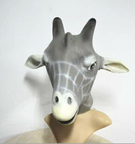 Giraffe Head Mask Rubber Latex Animal Costume Full head Mask Halloween Costume F