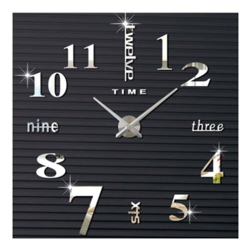 Creative Wall Clock Simple Silent DIY Mirror    silver