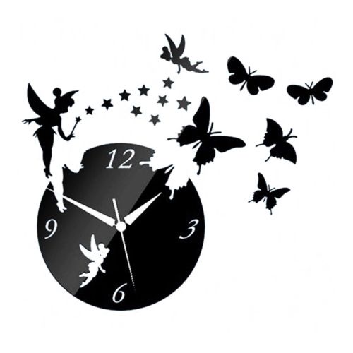 Acrylic Butterfly Creative Mirror DIY Wall Clock   black