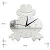 3D Silent Wall Clock Cartoon Frog Mirror silver