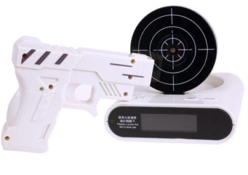 LCD Laser Gun Shooting Target Wake UP Alarm Desk Clock Novelty Gadget Fun Toy
