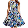Women Vintage 50s Rockabilly Audrey Hepburn Boat Neck Floral Printed Swing Dress