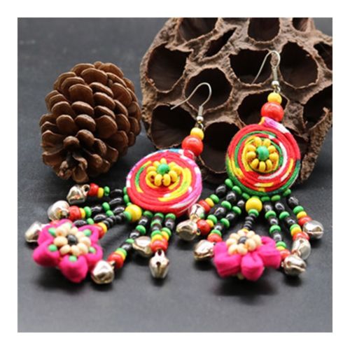 Cloth Style Long Earrings Creative Costume Flower Tassel