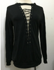 Women Fashion Maroon Lace Neck Plunge Long Sleeve Jersey Blouse Top Plus Size