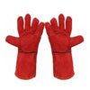 1 Par Largo Mig Soldadura Soldador Trabajo Piel Vacuno Guantes 35cm Llenos Rojo