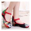 Chinese Embroidered Floral Shoes Women Ballerina Mary Jane Flat Ballet Cotton Lo