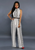 Black Geo Print Wide Leg Jumpsuit with free Gold Plate Metallic Belt