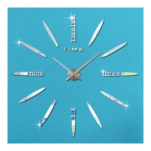 Mirror Wall Clock Super Large Size 3D Acrylic Creative DIY   silver