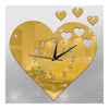 3D Silent Kid Room Wall Clock Love Heart Mirror   golden