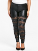 Black Metallic Wet Look Leather Stretch Torn Lace Skinny Leggings Pants Trousers