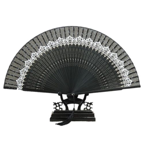 Butterfly Bone Lace Silk Folding Fan Artware    black