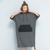 Black & White Stripe Oversized Hoodie Sweatshirt Jumper Dress Plus Size