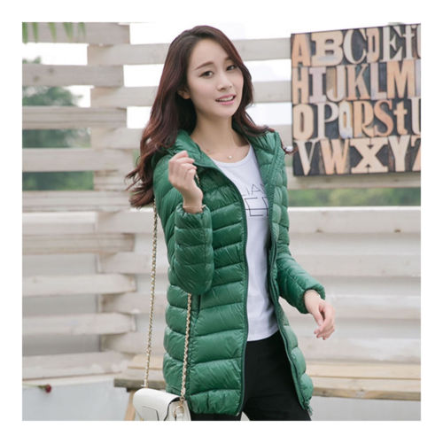 Light Thin Down Coat Woman Middle Long Hoodied