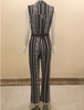 Black Geo Print Wide Leg Jumpsuit with free Gold Plate Metallic Belt