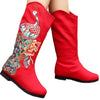 Peacock Vintage Beijing Cloth Shoes Embroidered Boots red 35