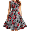 Women Vintage 50s Rockabilly Audrey Hepburn Boat Neck Floral Printed Swing Dress