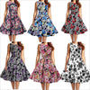 Women Vintage 50s Rockabilly Audrey Hepburn Boat Neck Floral Printed Swing Dress
