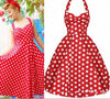 50s Rockabilly Retro Audrey Hepburn Womens Halter Strappy Polka Dot Swing Dress