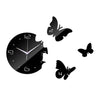 Creative Living Room Butterfly Wall Clock Acrylic Mirror   black