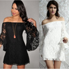 Romantic White or Black Hippie Lace Off Shoulder Mini Party Dress