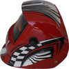 Solar Auto Darkening Welding Helmet in Shiny Red Shade with Formula One Graphic