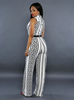 Black Geo Print Wide Leg Jumpsuit with free Gold Plate Metallic Belt