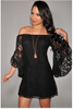 Romantic White or Black Hippie Lace Off Shoulder Mini Party Dress