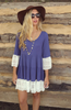 Boho Oversize Highlander Lace Tunic Dress  Blue Brown