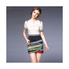 Elegant Woman Profession OL Commuting Microgroove Splicing Short Sleeve Dress601