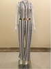 Black Geo Print Wide Leg Jumpsuit with free Gold Plate Metallic Belt