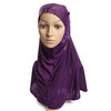 Dignified Muslim Gauze Lace Zircon Kerchief Scarf    purple