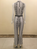 Black Geo Print Wide Leg Jumpsuit with free Gold Plate Metallic Belt