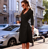 Elegant  Wrap Style Tie Waist Trench Coat Party Slim  Dress