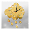 Creativo 3d Silencioso Pared Reloj Sacando Gotas de Lluvia Espejo Dorado