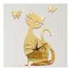 Reloj de Pared de Cuarzo Cuarto de Estar Creativo Lindo Gato Negro Dorado Espejo
