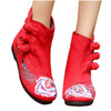 Vintage Beijing Cloth Shoes Embroidered Boots red 35