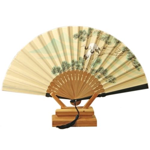 Folding Fan Gentleman Cotton Cloth    pine crane